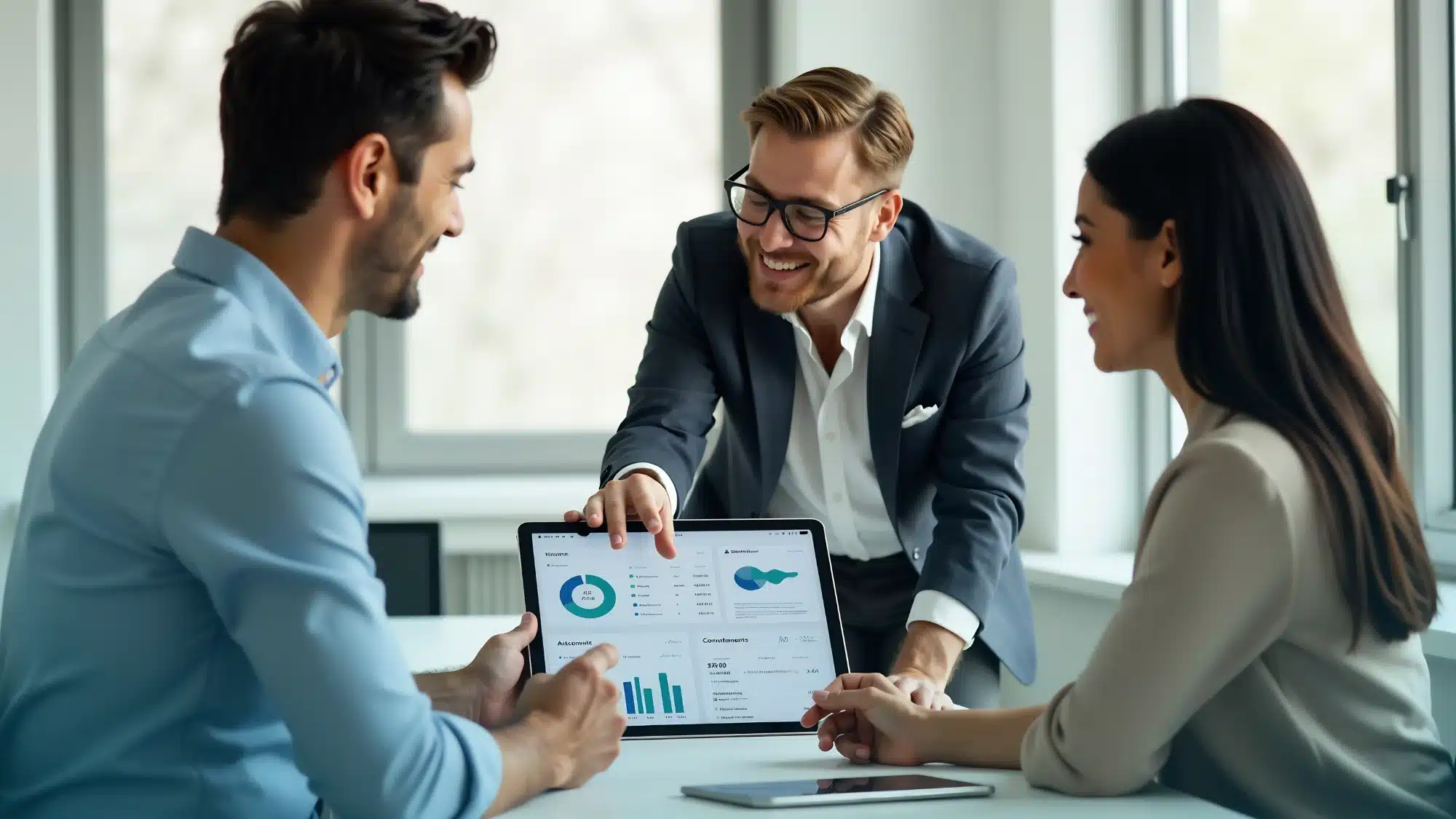 Business consultant explaining retirement plan strategies to help manage employee benefits effectively